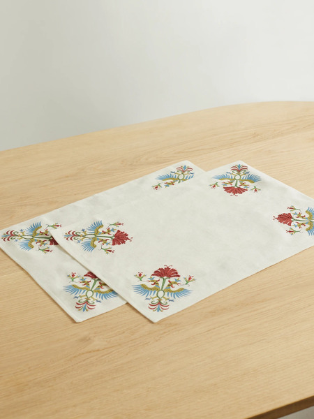  Cabana   Benaki Set Of Two Embroidered Printed Linen Placemats   White 