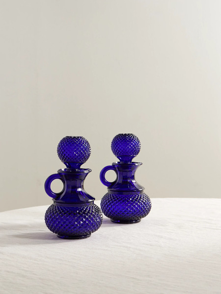  Cabana   Galeano Glass Oil And Vinger Bottle Set   Cobalt Blue 