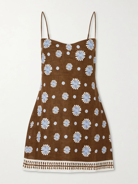  Cala De La Cruz   Lucca Printed Linen Mini Dress   Brown 