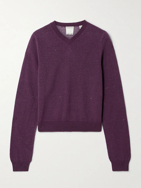  Calvin Klein Collection   Celia Cropped Linen, Cashmere And Cotton Blend Sweater   Purple 
