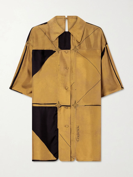  Calvin Klein Collection   Elowen Patchwork Silk Twill Shirt   Brown 