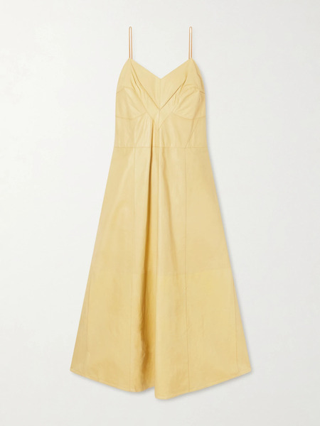  Calvin Klein Collection   Fia Leather Midi Dress   Beige 