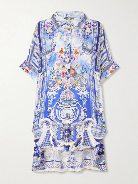  Camilla   Oversized Printed Silk Shirt   Blue 