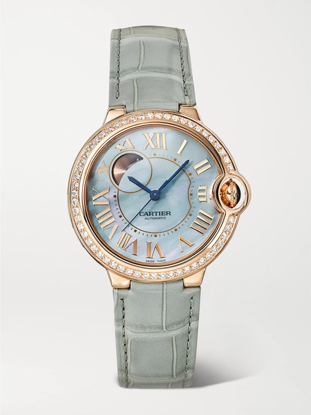  Cartier   Ballon Bleu De Cartier Automatic 36mm 18 Karat Rose Gold, Diamond And Alligator Watch   One Size 