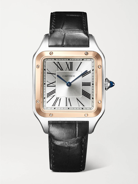 Cartier   Santos Dumont Large 43.5mm Stainless Steel, 18 Karat Rose Gold And Alligator Watch   One Size 