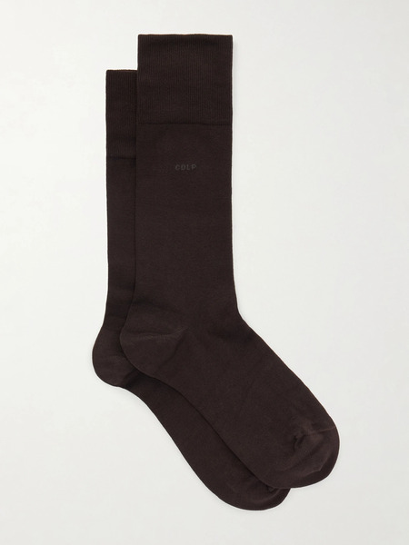  Cdlp   Set Of Six Cotton Blend Socks   Dark Brown 