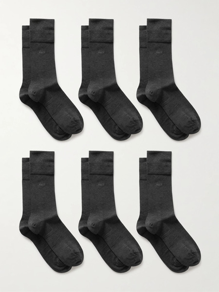  Cdlp   Set Of Six Intarsia Cotton Blend Socks   Dark Gray 