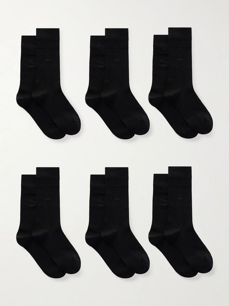  Cdlp   Set Of Six Intarsia Ribbed Organic Cotton Blend Socks   Black 