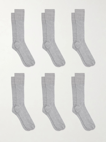  Cdlp   Set Of Six Ribbed Cotton Blend Socks   Gray 