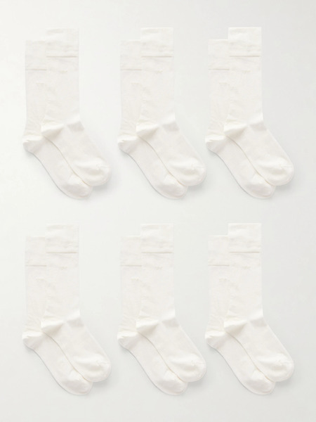  Cdlp   Set Of Six Ribbed Cotton Blend Socks   White 