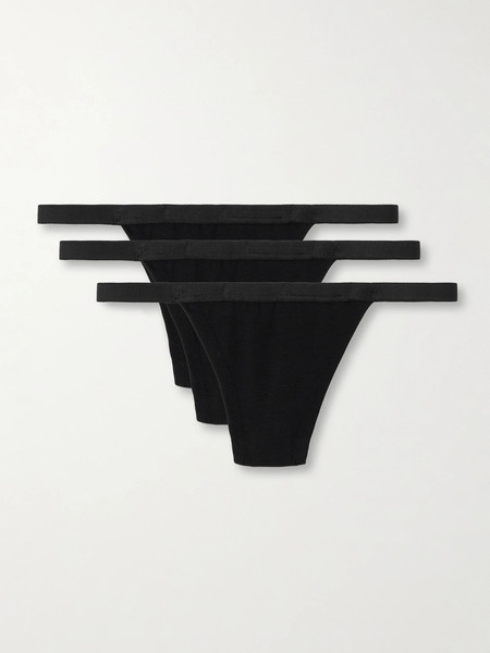  Cdlp   Set Of Three Stretch Tencel™ Lyocell Thongs   Black 