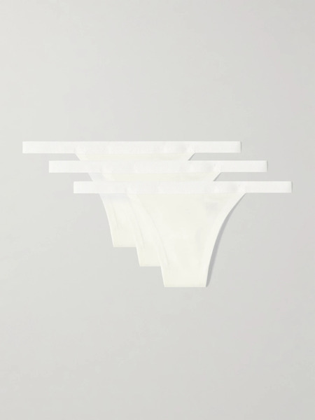  Cdlp   Set Of Three Stretch Tencel™ Lyocell Thongs   White 
