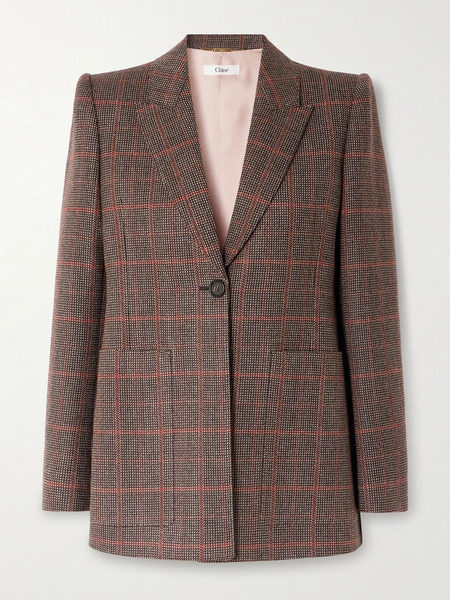  Chloé   Checked Wool Blazer   Dark Brown 