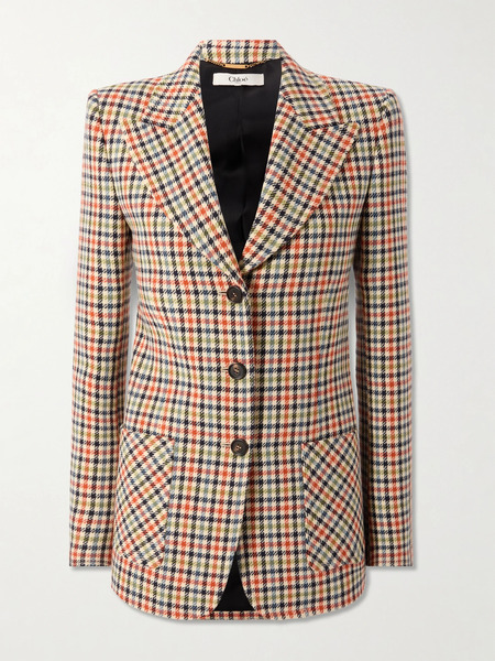  Chloé   Checked Wool Blend Blazer   Gray 