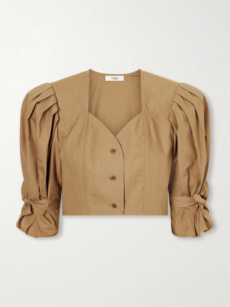  Chloé   Cropped Cotton Poplin Top   Brown 