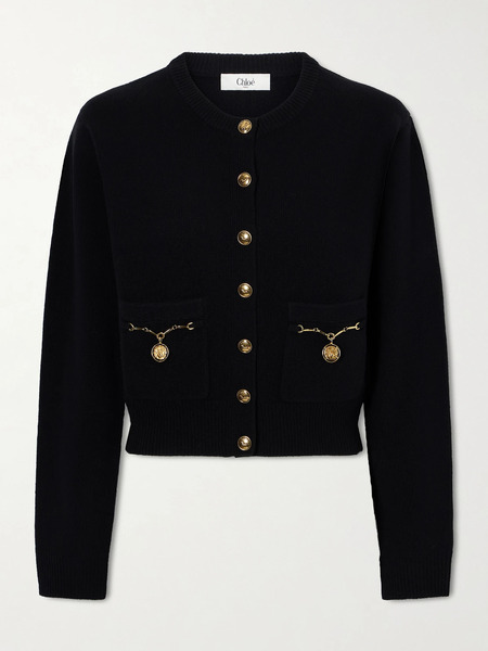  Chloé   Cropped Embellished Wool And Cashmere Blend Cardigan   Black 