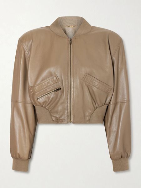  Chloé   Cropped Leather Bomber Jacket   Beige 