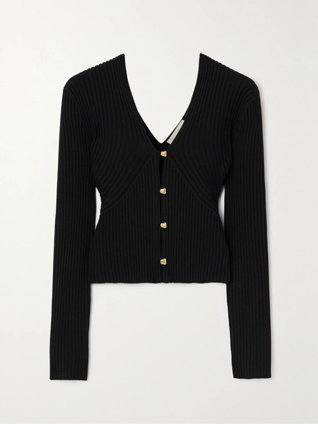  Chloé   Cropped Ribbed Wool Blend Cardigan   Black 