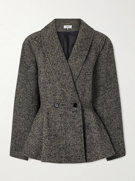  Chloé   Double Breasted Herringbone Wool Blend Blazer   Gray 