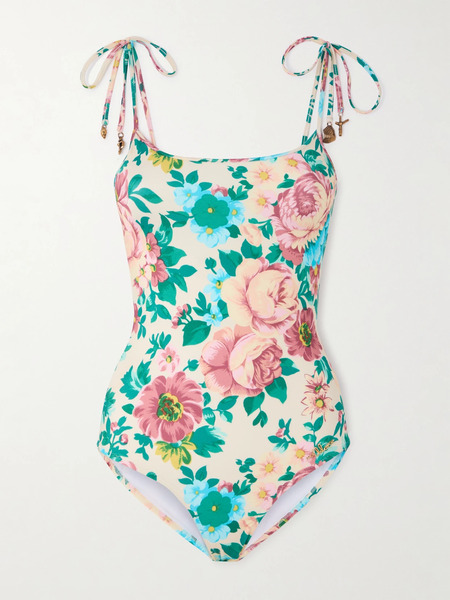 Chloé   Embellished Floral Print Swimsuit   Blue 