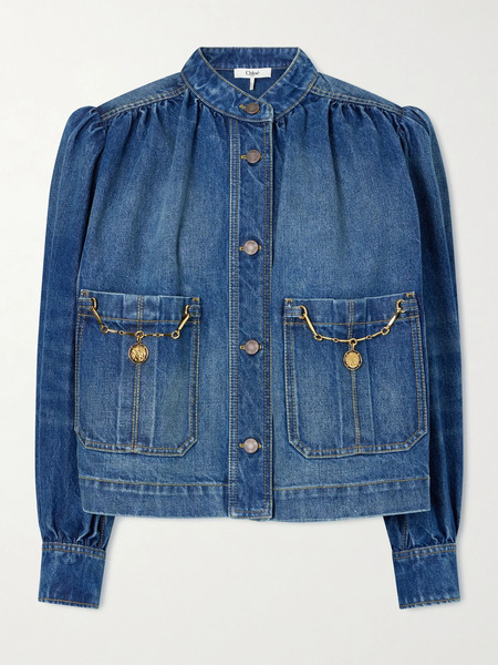  Chloé   Embellished Organic Denim Jacket   Light Denim 