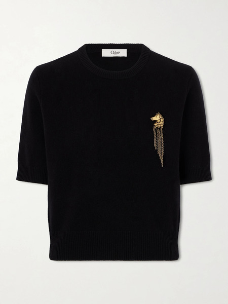  Chloé   Embellished Ribbed Wool And Cashmere Blend Sweater   Black 