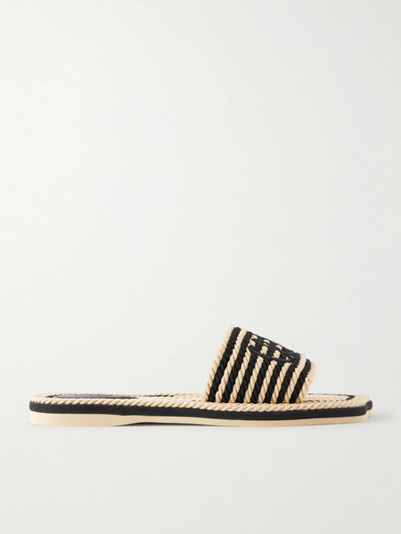  Chloé   Embroidered Striped Cord Slides   Black 
