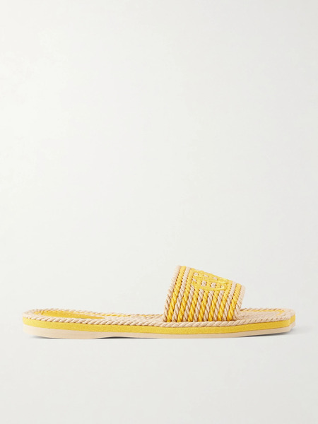  Chloé   Embroidered Striped Cord Slides   Yellow 