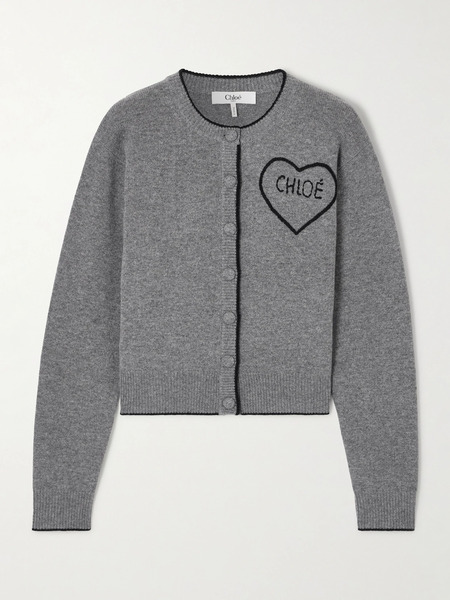  Chloé   Embroidered Wool And Cashmere Blend Cardigan   Light Gray 
