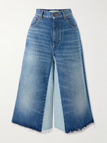  Chloé   Frayed Patchwork Denim Wide Leg Culottes   Blue 