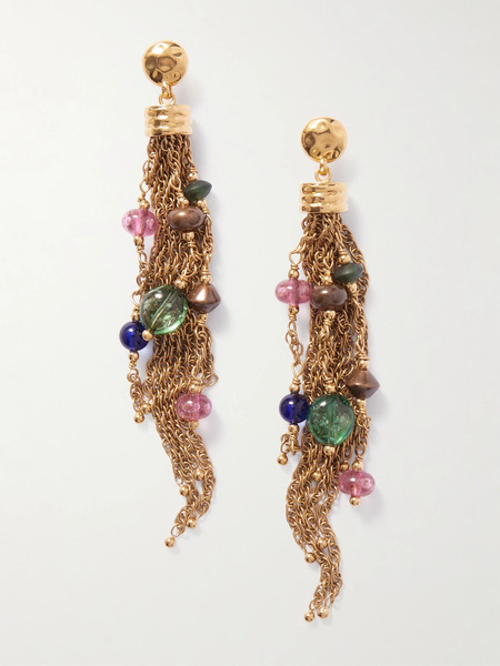  Chloé   Fringed Gold Tone Beaded Earrings   One Size 