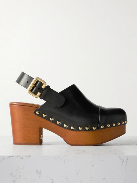  Chloé   Jeannette Studded Leather Slingback Platform Clogs   Black 