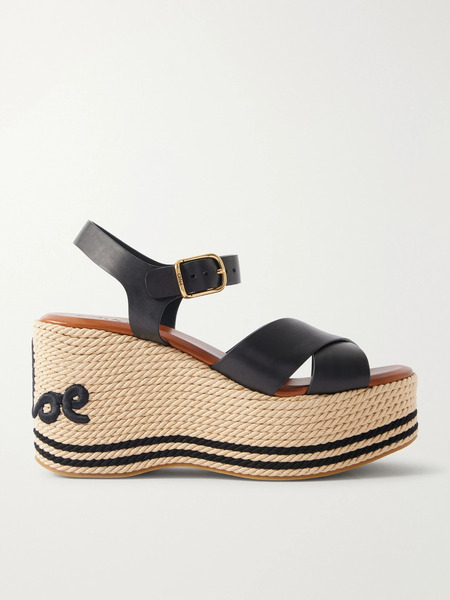  Chloé   Leather Platform Espadrilles   Black 