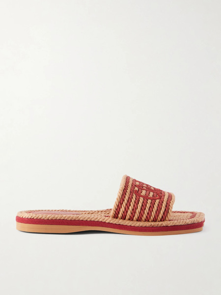  Chloé   Logo Embroidered Striped Cord Slides   Brown 