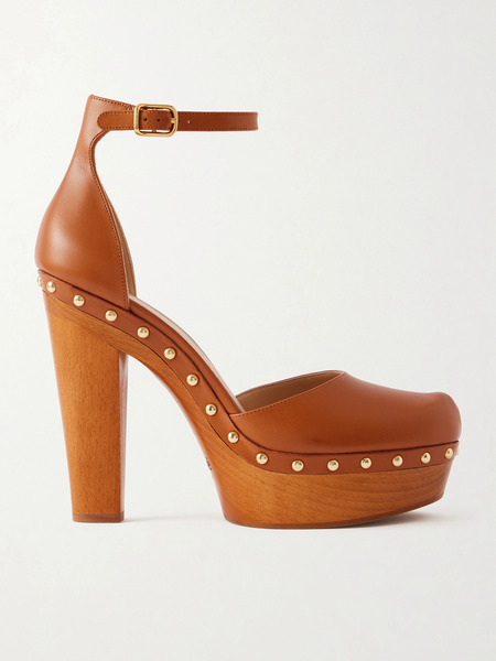  Chloé   Lola Studded Leather Platform Pumps   Tan 