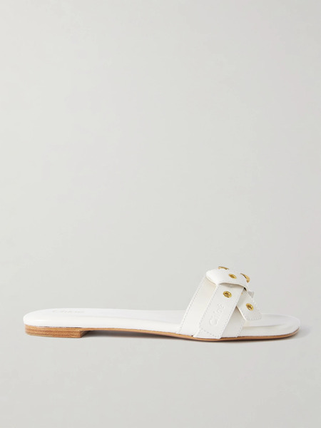  Chloé   Mae Buckle Embellished Leather Slides   Ivory 