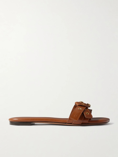  Chloé   Mae Buckle Embellished Leather Slides   Tan 