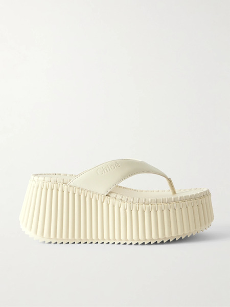  Chloé   Nama Leather Platform Flip Flops   Off White 