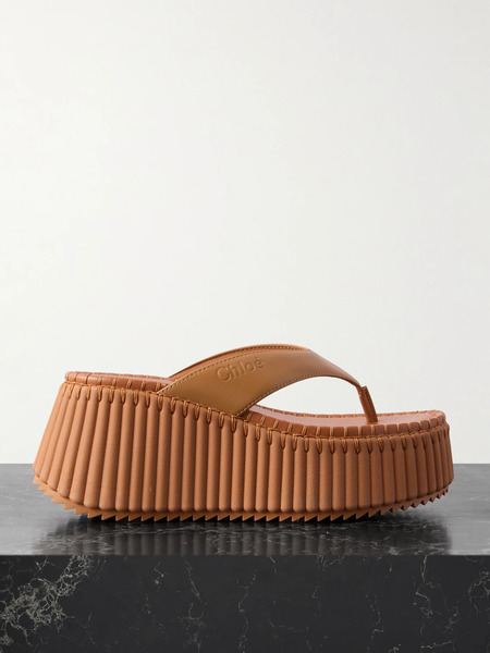  Chloé   Nama Leather Platform Flip Flops   Tan 
