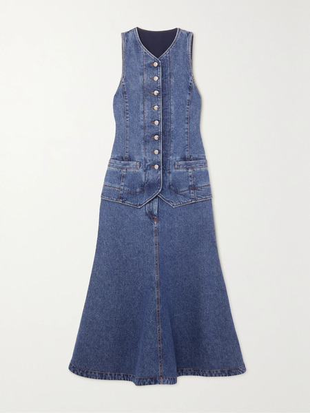  Chloé   + Net Sustain Flared Recycled Denim Midi Dress   Blue 