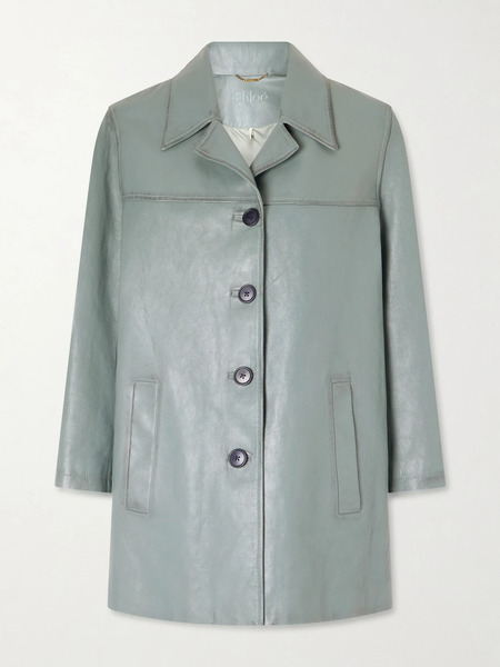  Chloé   Paneled Leather Jacket   Light Blue 