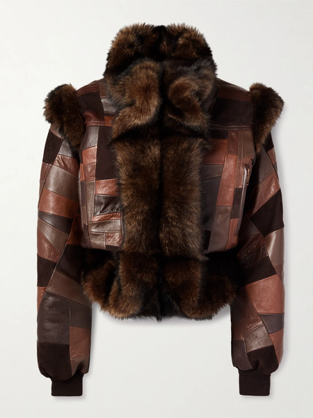  Chloé   Patchwork Leather And Shearling Jacket   Dark Brown 