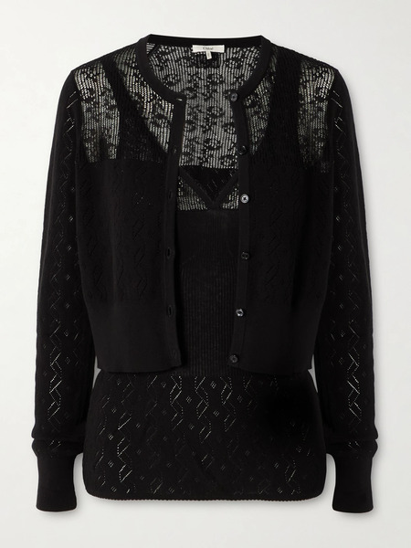  Chloé   Pointelle Knit Cotton Tank And Cardigan Set   Black 