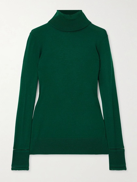  Chloé   Pointelle Knit Wool Turtleneck Sweater   Forest Green 