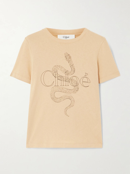  Chloé   Printed Cotton Jersey T Shirt   Neutral 