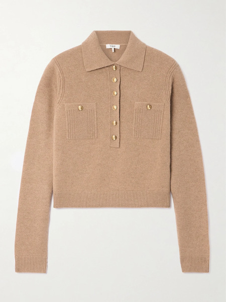  Chloé   Ribbed Wool And Cashmere Blend Polo Sweater   Light Brown 