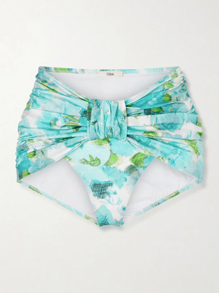  Chloé   Ruched Floral Print Bikini Briefs   Blue 