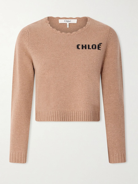  Chloé   Scalloped Wool And Cashmere Blend Sweater   Beige 