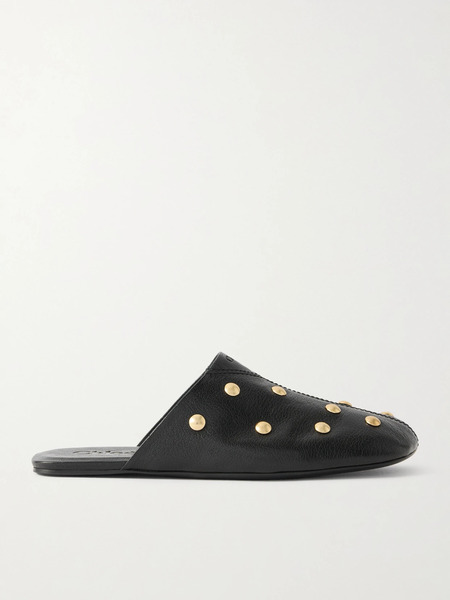  Chloé   Studded Textured Leather Slip Ons   Black 