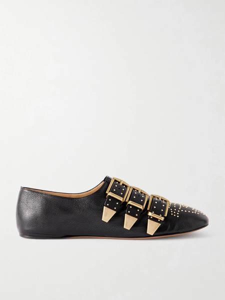  Chloé   Susan Studded Buckled Leather Flats   Black 
